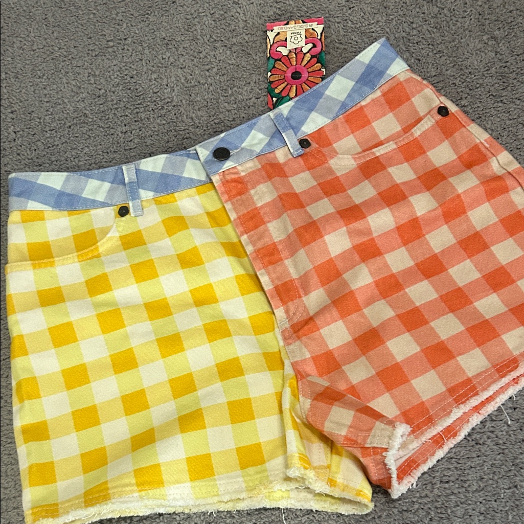 Anthropologie Yellow And Orange Checkered Shorts